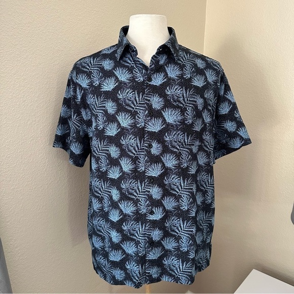 Nat Nast Other - Nat Nast Silk Blend Short Sleeve Palm Button Up Navy Blue Shirt Size L